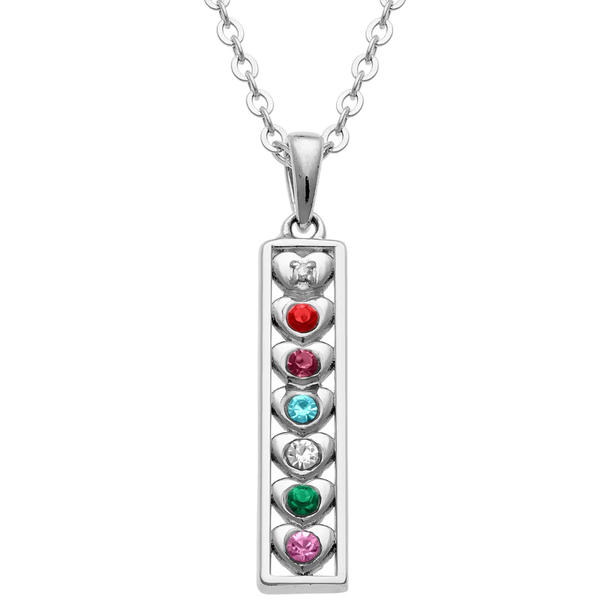 Silver Plated Family Birthstone Heart and Diamond Accent Necklace