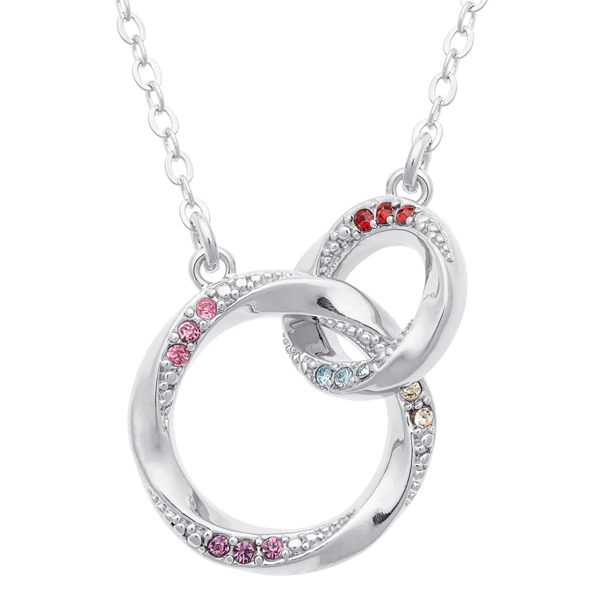 Silver Plated Family Birthstone Interlocking Circles Necklace