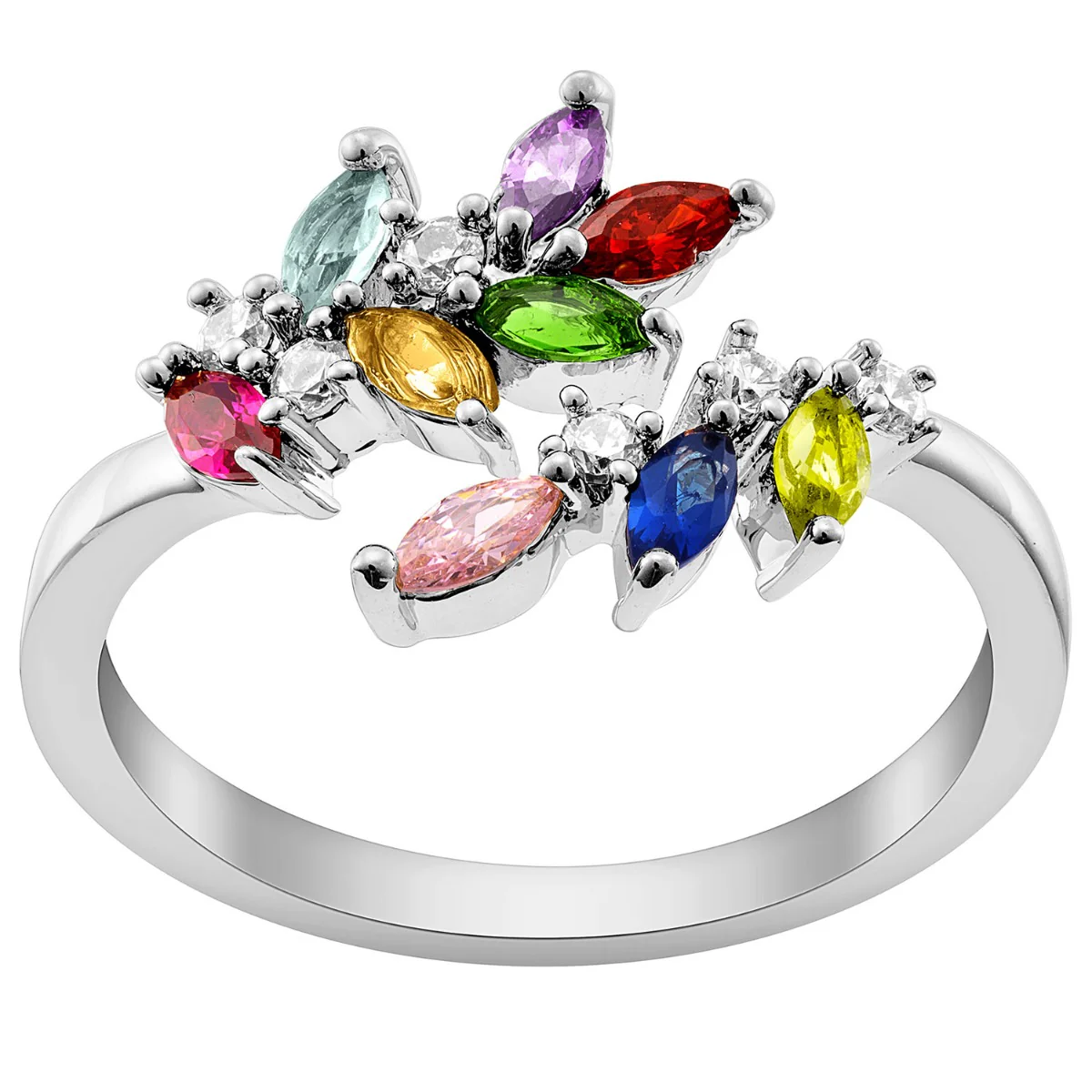 Silver Plated Marquise Birthstone Bypass Ring