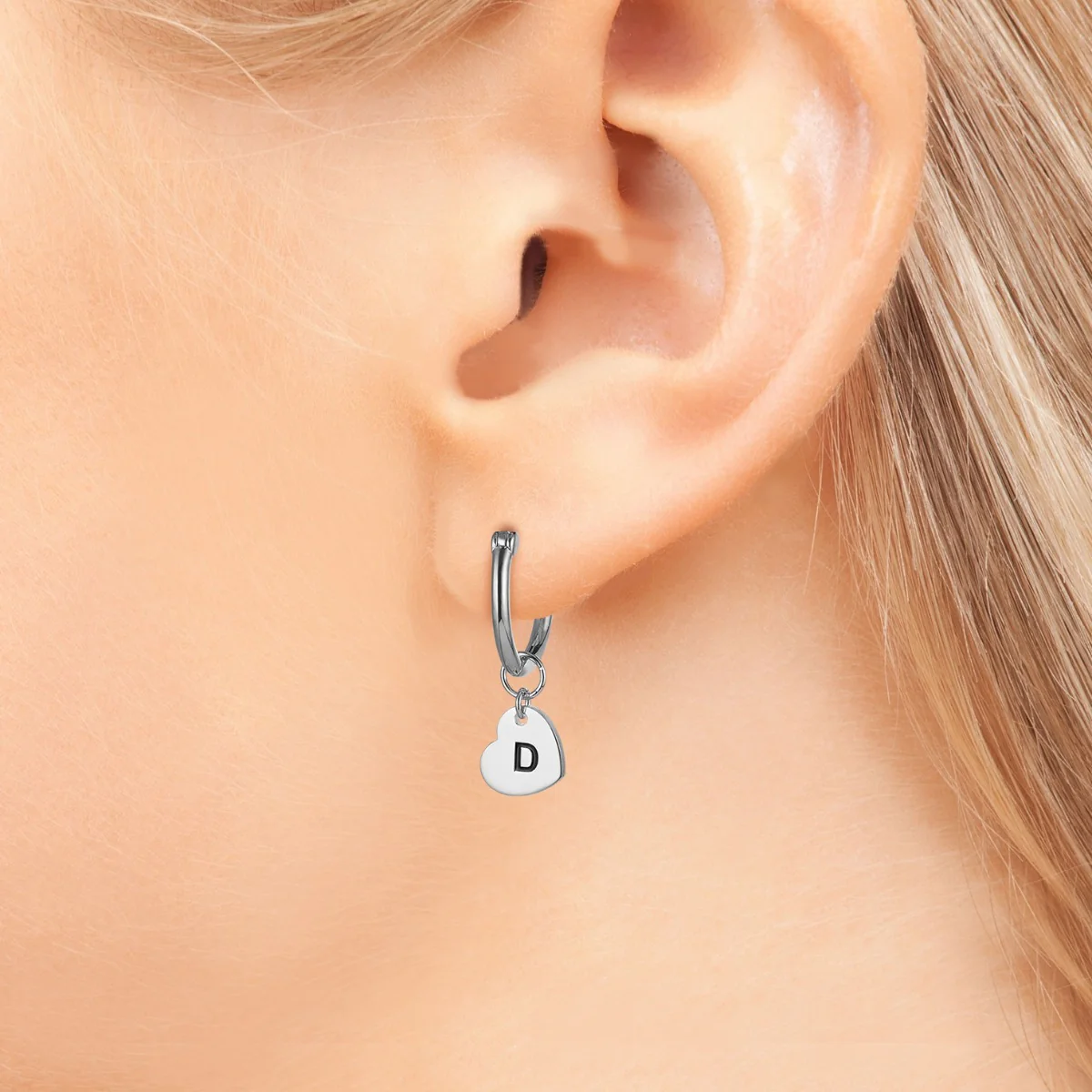 Silver Plated Heart Initials Huggie Earrings - Image 2