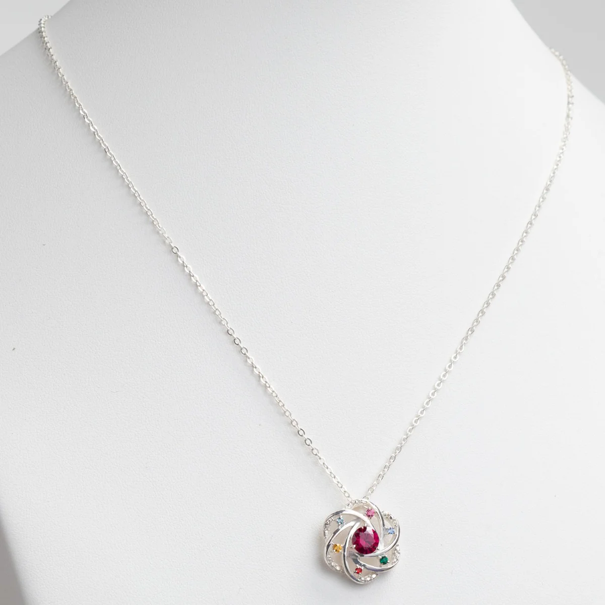 Silver Plated Mother and Family Birthstone Swirl Necklace - Image 2
