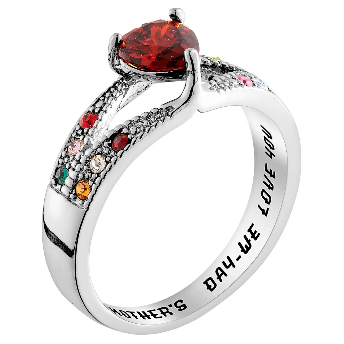 Silver Plated Mother/ Grandmother's Heart Family Birthstone Ring - Image 2
