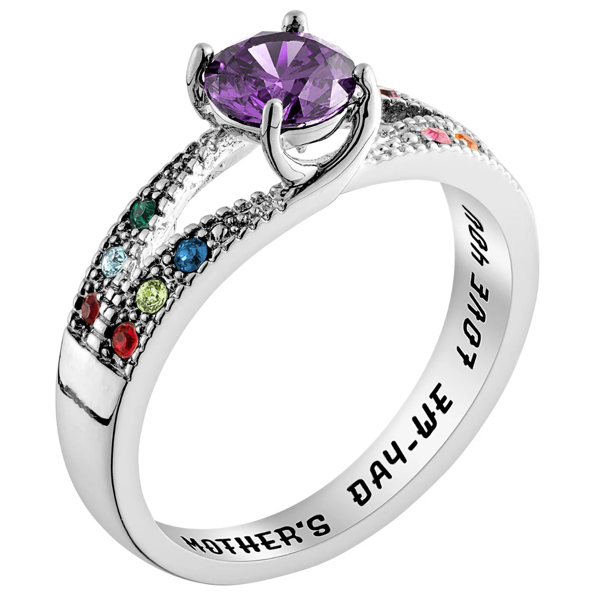 Silver Plated Mother/ Grandmother's Round Family Birthstone Ring - Image 2