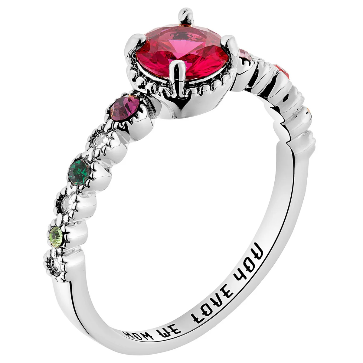 Silver Plated Mother's and Family Round Birthstone Ring - Image 2