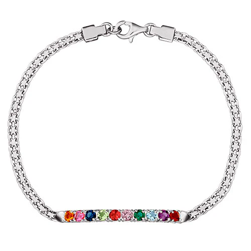 Silver Plated Mothers 8 inch Birthstone Bracelet
