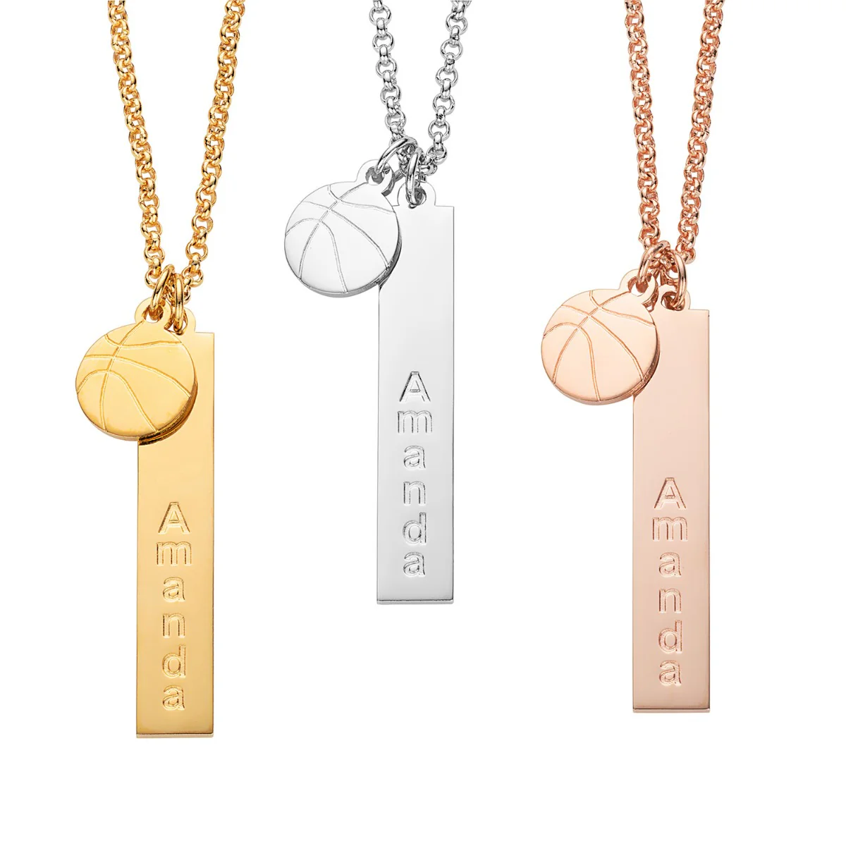 Silver Plated Name Necklace with Basketball Charm Dangle - Image 2