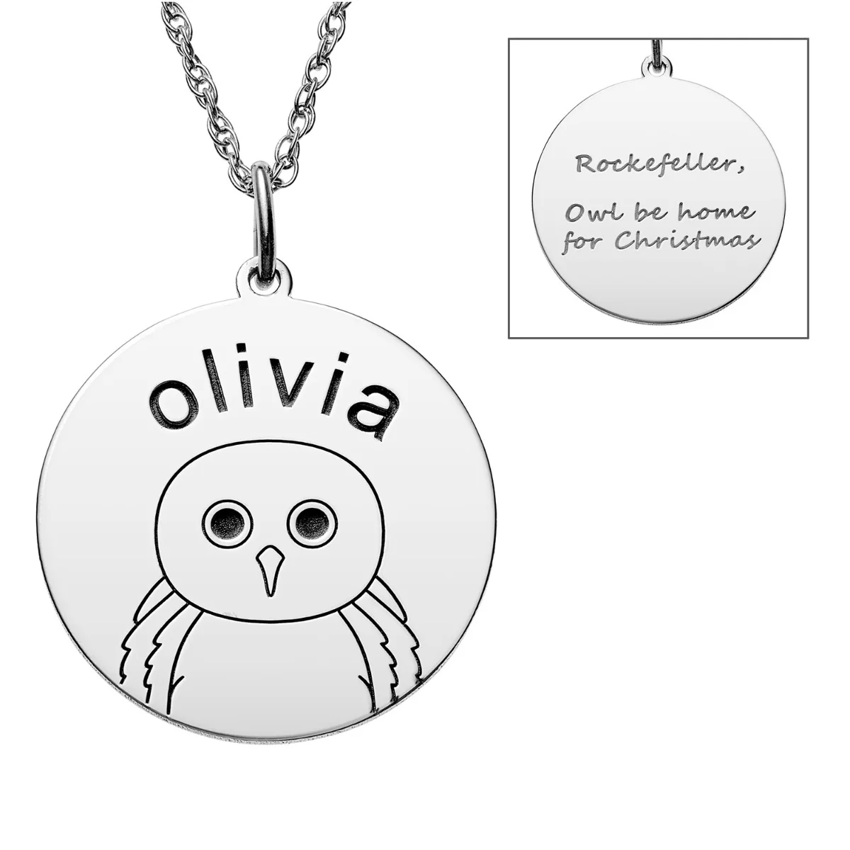 Silver Plated Owl Be Home For Christmas Engraved Name Disc Necklace