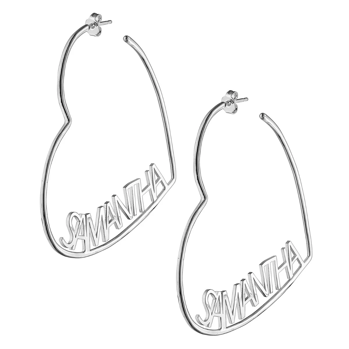 Silver Plated Personalized Nameplate Large Heart Hoop Earrings - Image 3