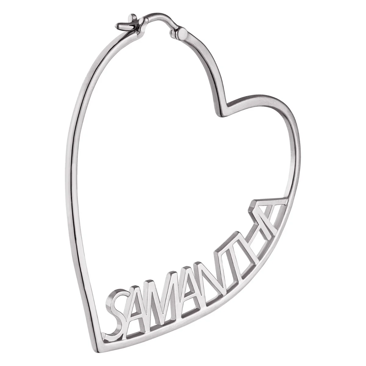 Silver Plated Personalized Nameplate Medium Heart Hoop Earrings - Image 2