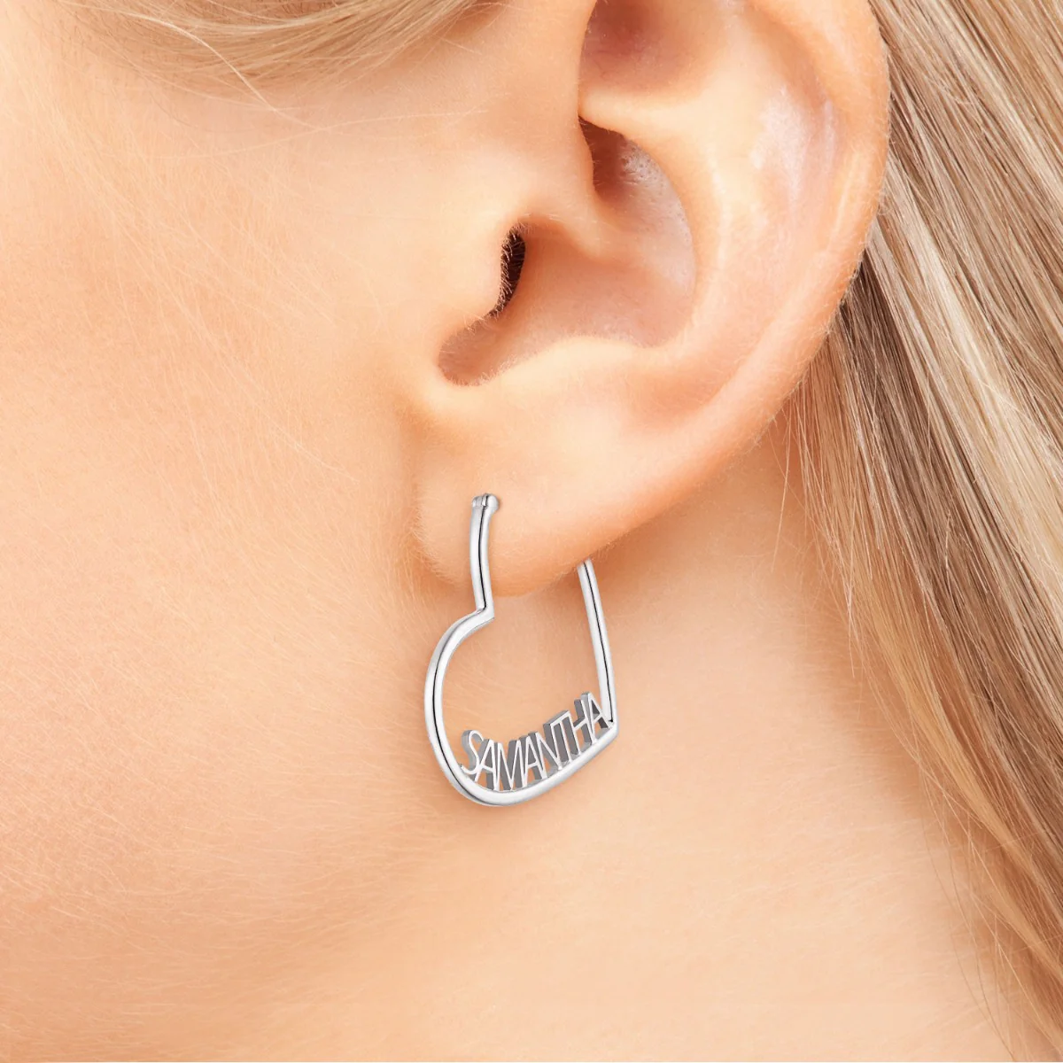 Silver Plated Personalized Nameplate Small Heart Hoop Earrings - Image 3