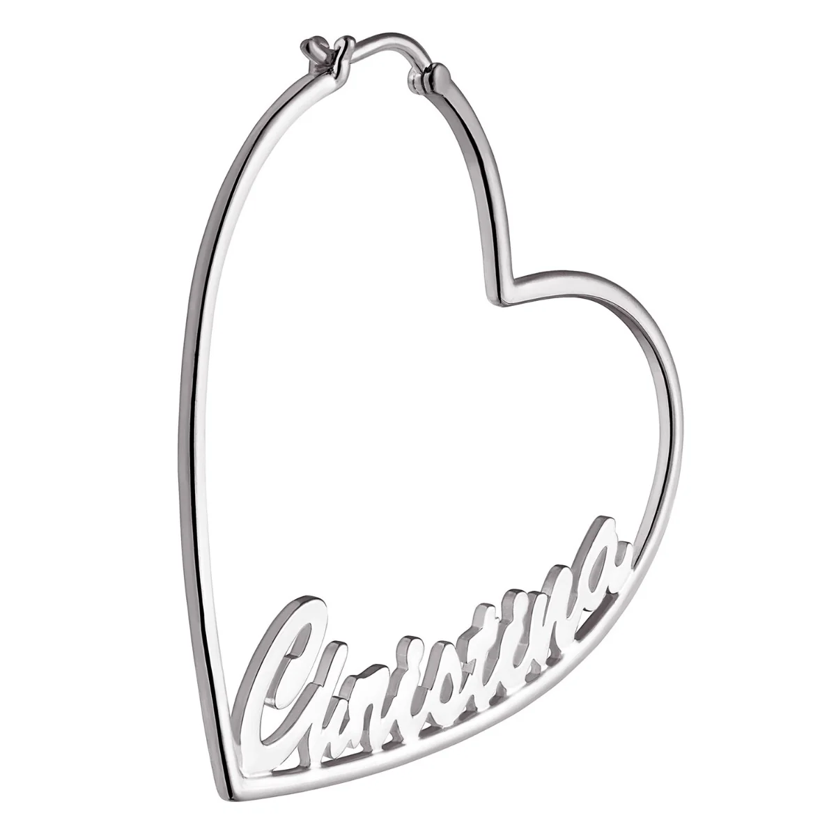 Silver Plated Personalized Script Nameplate Medium Heart Hoop Earrings - Image 2