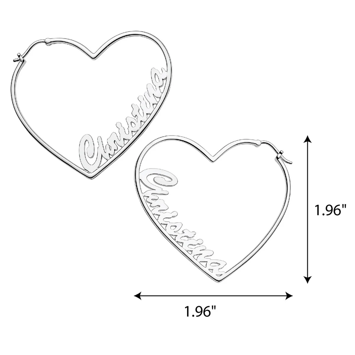 Silver Plated Personalized Script Nameplate Medium Heart Hoop Earrings - Image 4
