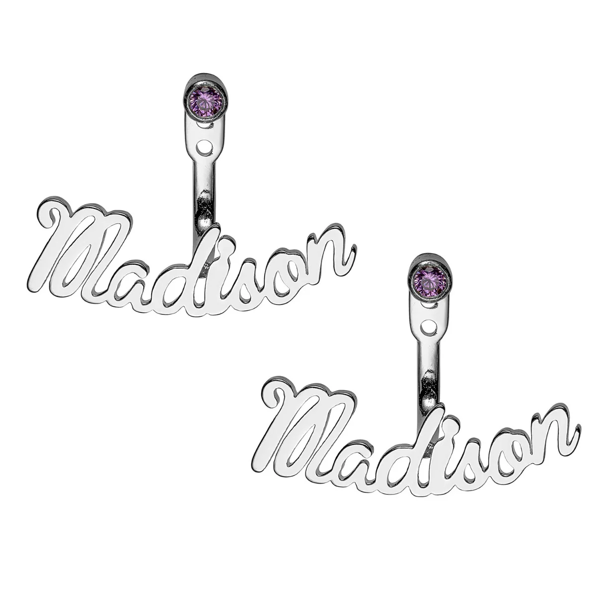 Silver Plated Script Name and Birthstone Front/ Back Earrings