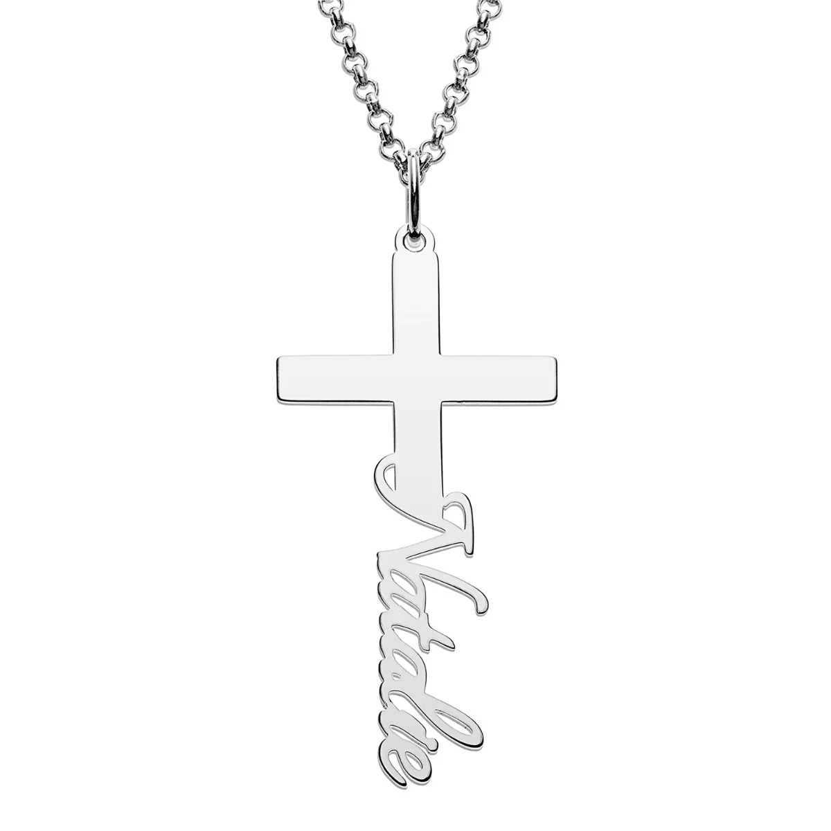Silver Plated Script Name Cross Necklace