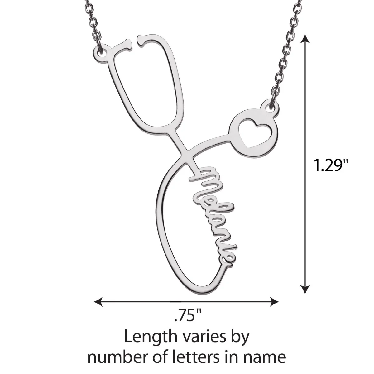 Silver Plated Script Name Stethoscope with Heart Necklace - Image 5