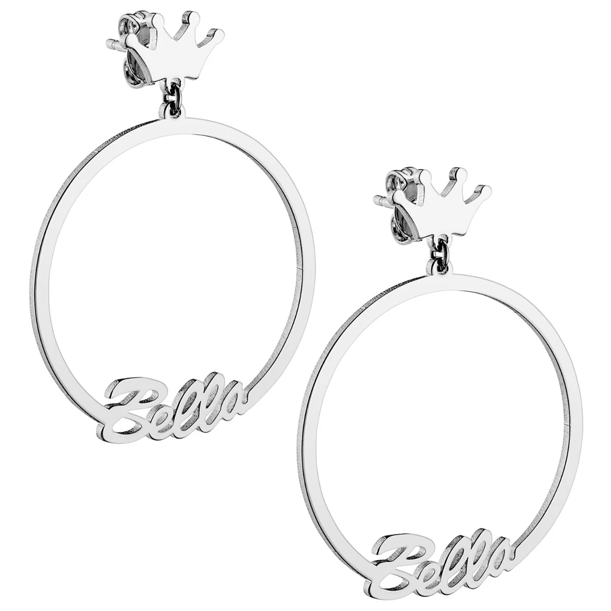 Silver Plated Script Name with Crown Dangle Earrings - Image 3