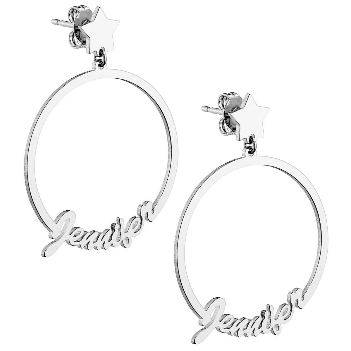 Silver Plated Script Name with Star Dangle Earrings - Image 3