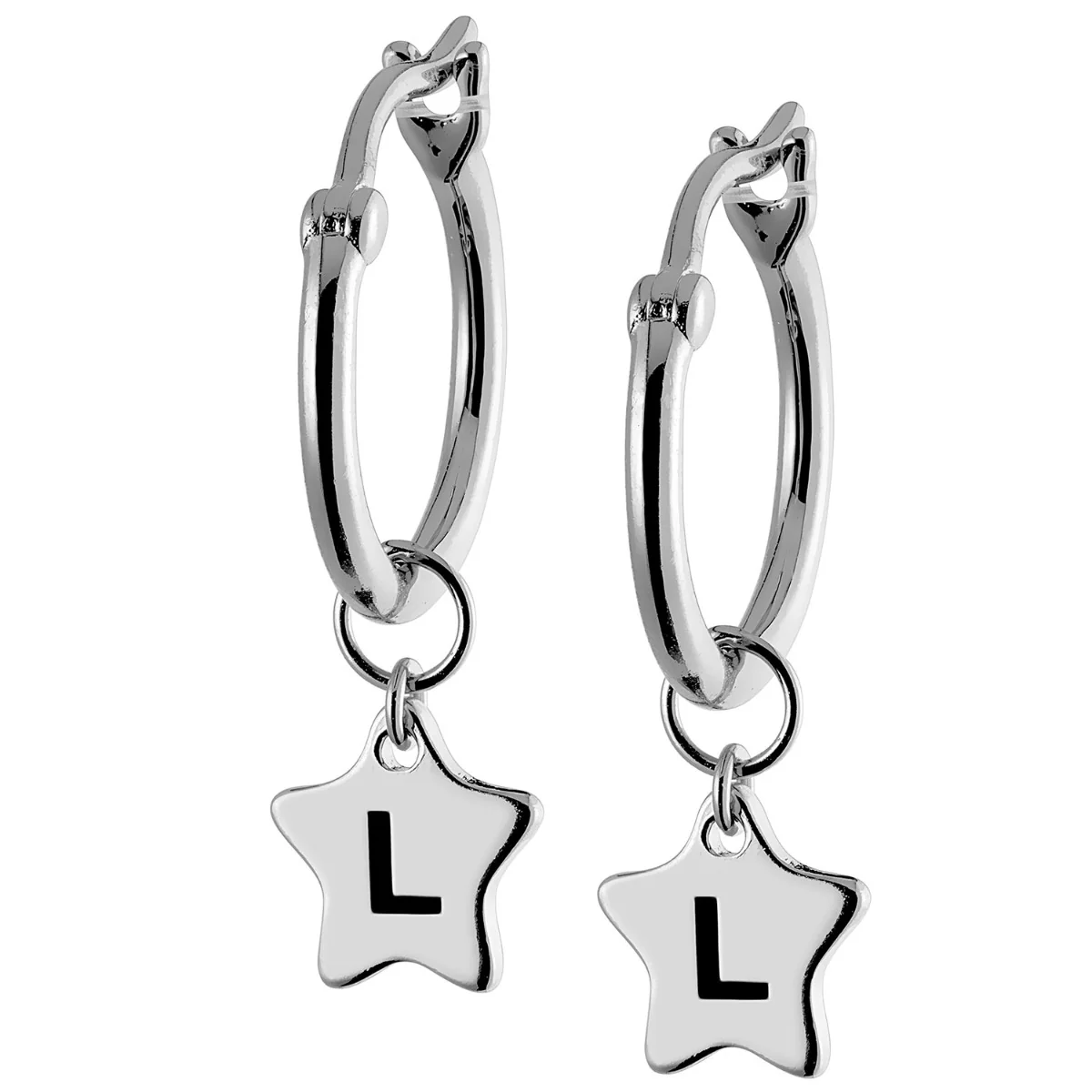 Silver Plated Star Initials Huggie Earrings - Image 2