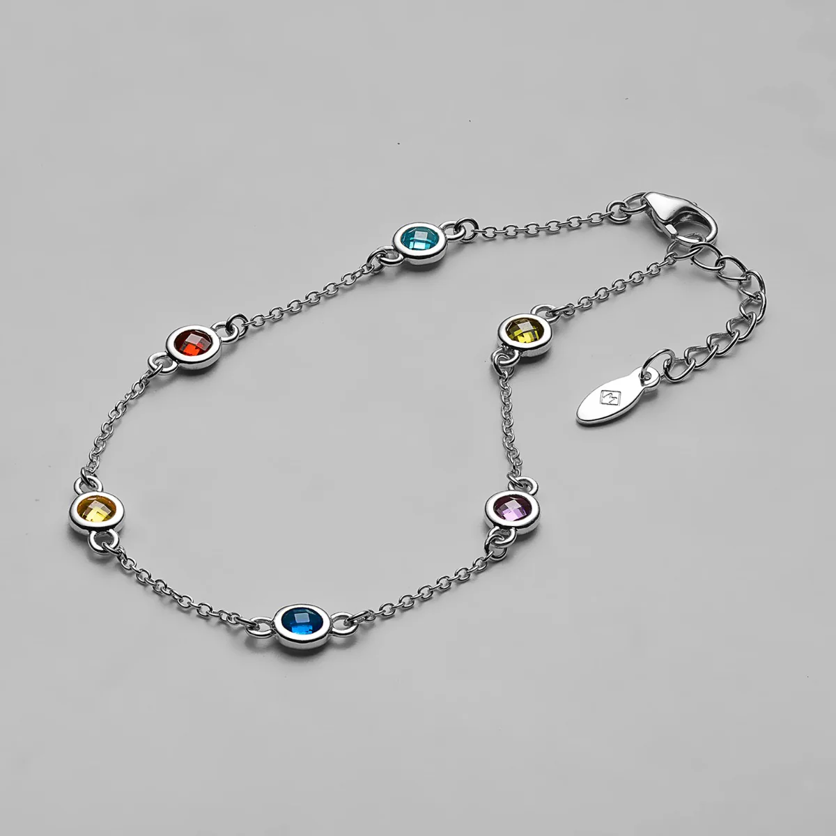 Silver Plated Station Birthstone Anklet - 2 to 6 Stones - Image 6