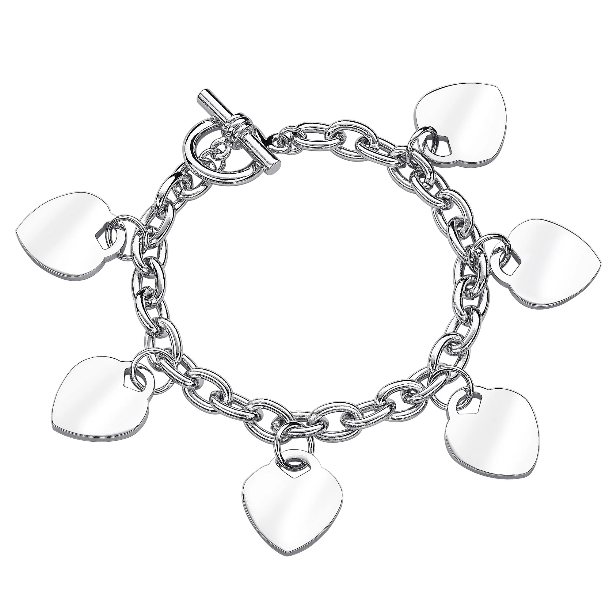 Silvertone Sweetheart Heart Charm Bracelet with Toggle