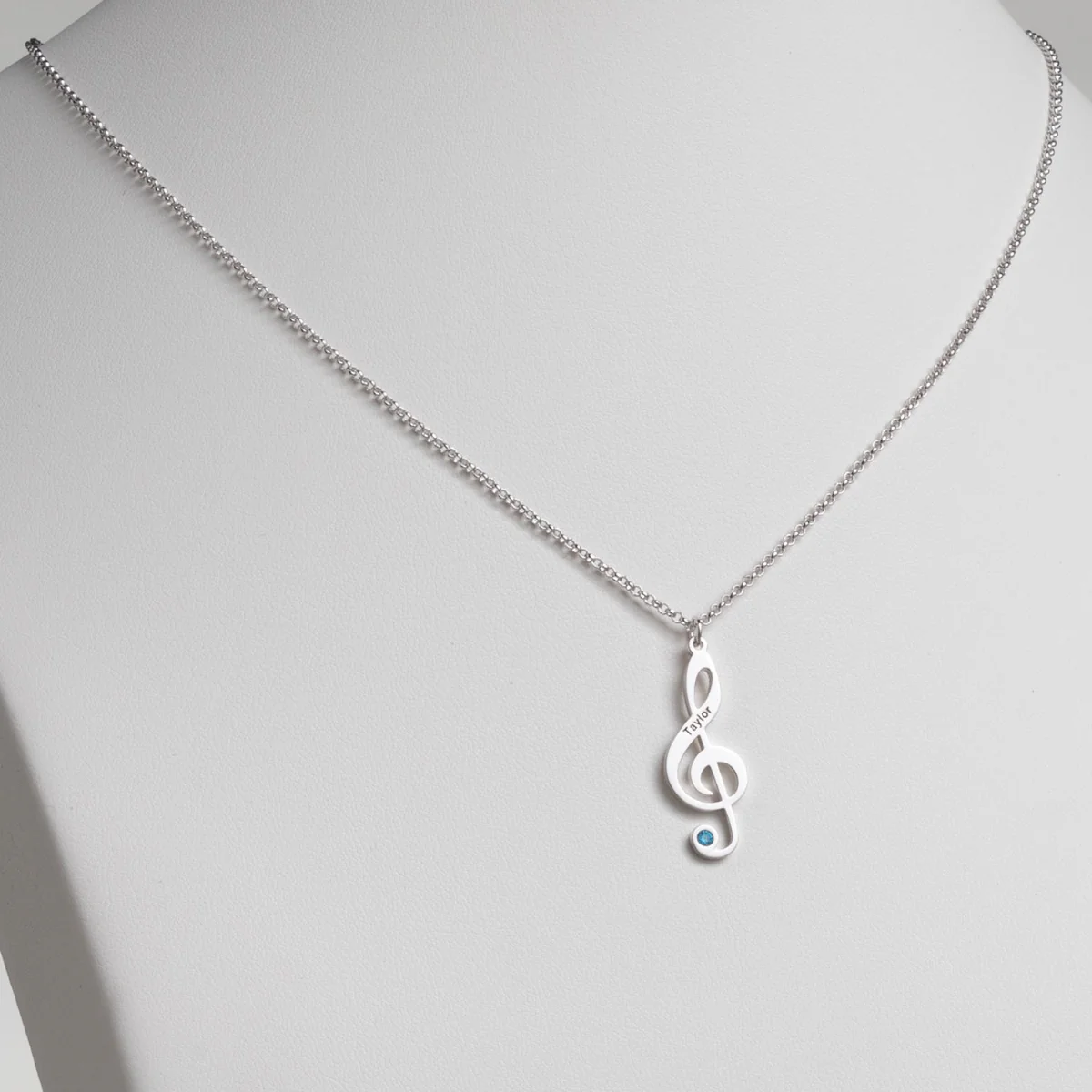 Silver Plated Treble Clef Name and Birthstone Necklace