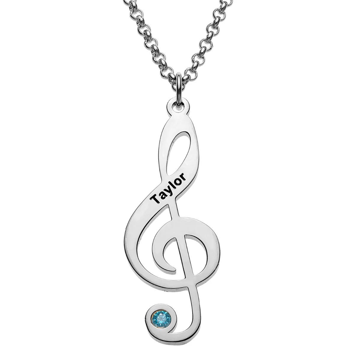 Silver Plated Treble Clef Name and Birthstone Necklace - Image 3