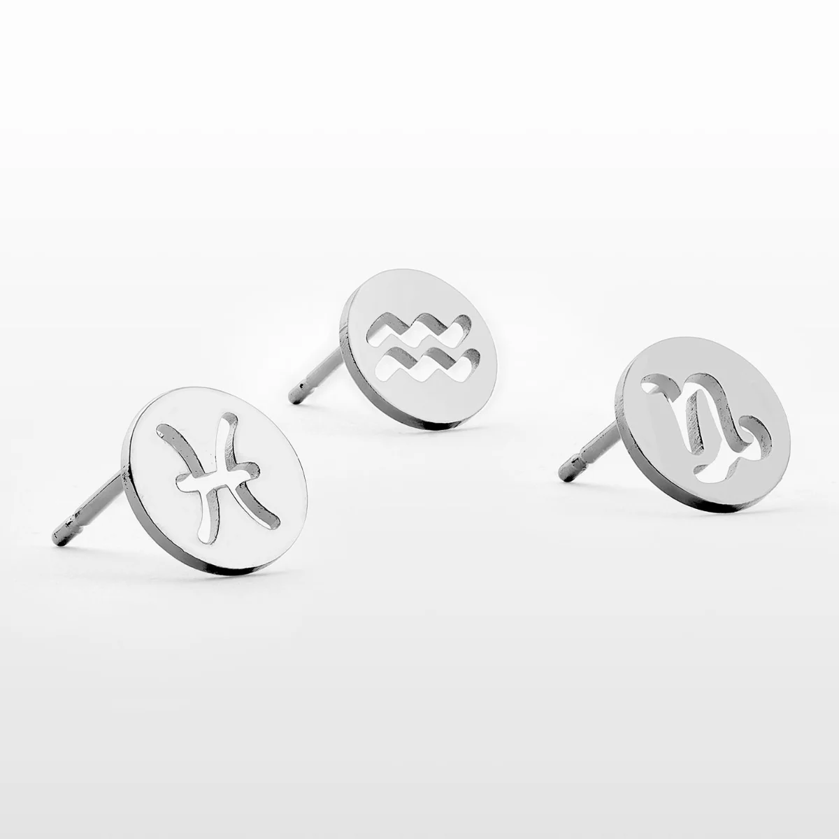Silver Plated Zodiac Sign Disc Stud Earring Set of 2 - Image 4