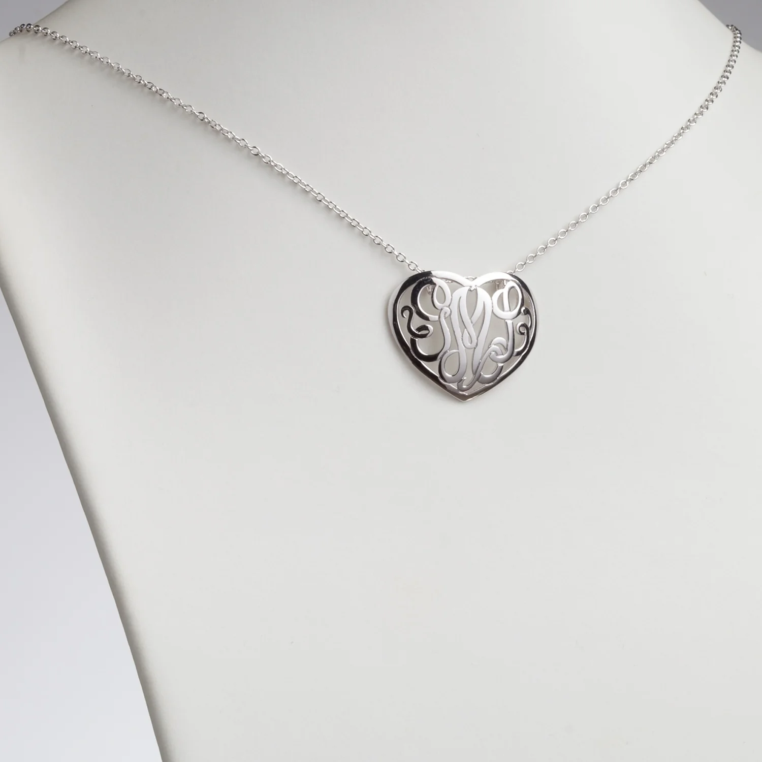 Single Sided 3-D 30x24mm Heart Framed Monogram Pendant - Image 3