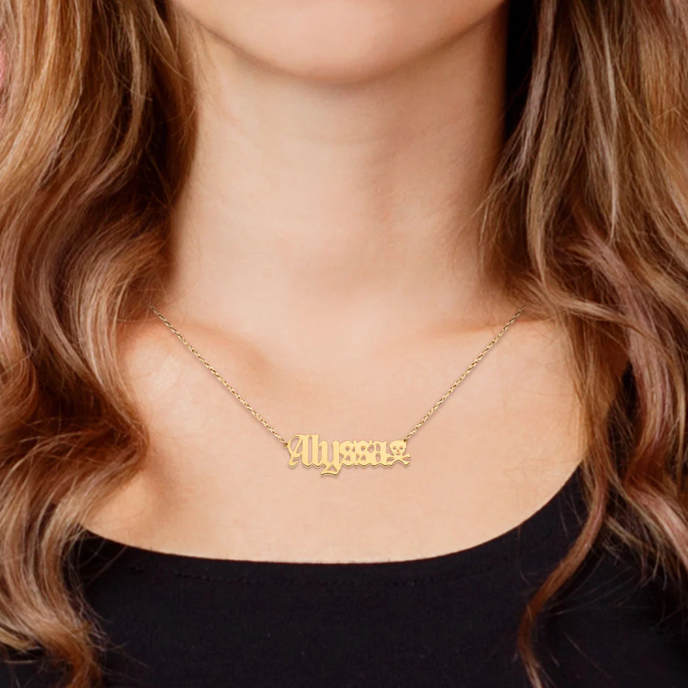 Skull Old English Nameplate Necklace - Image 5