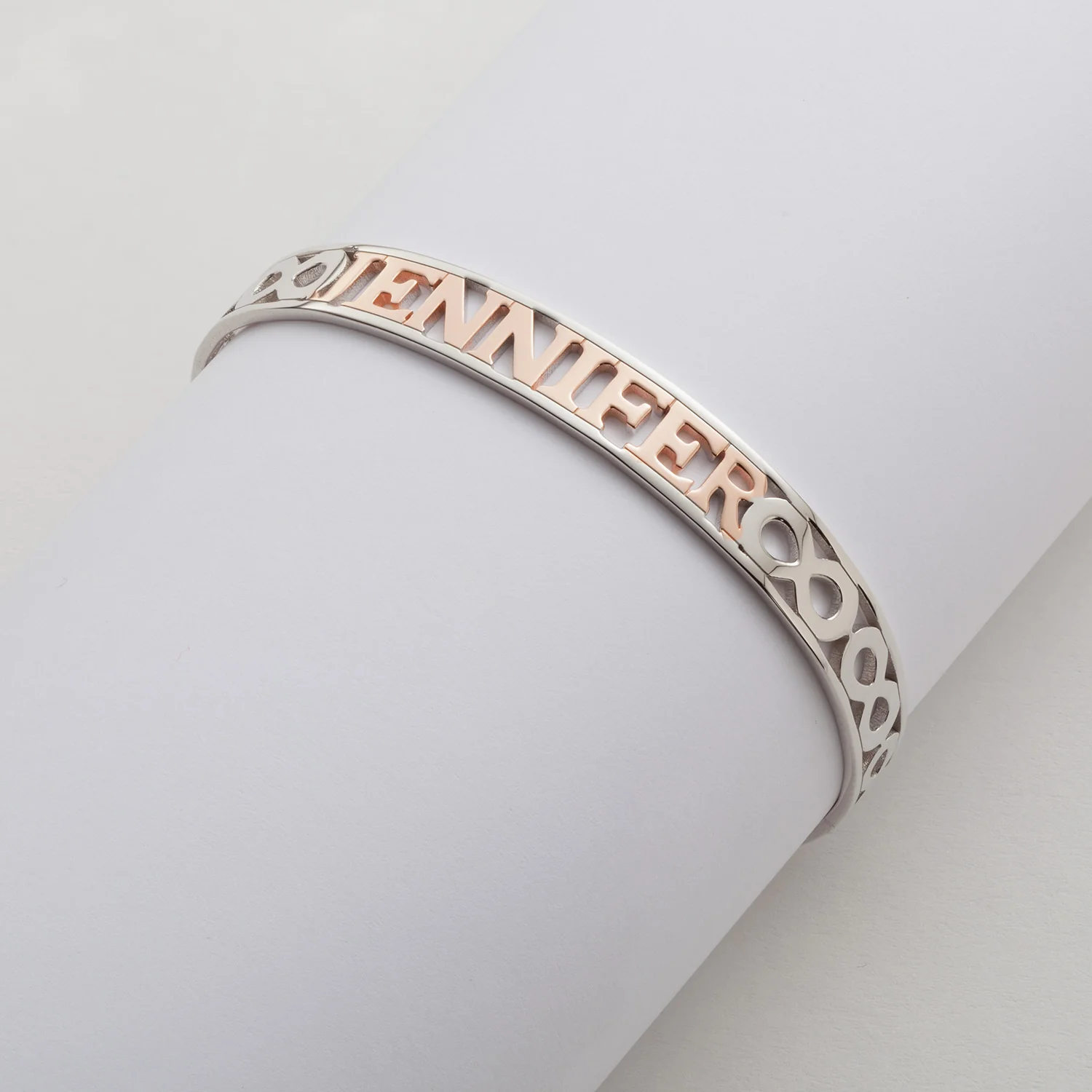 Slim Two-Tone Name and Infinity Bangle - Image 4
