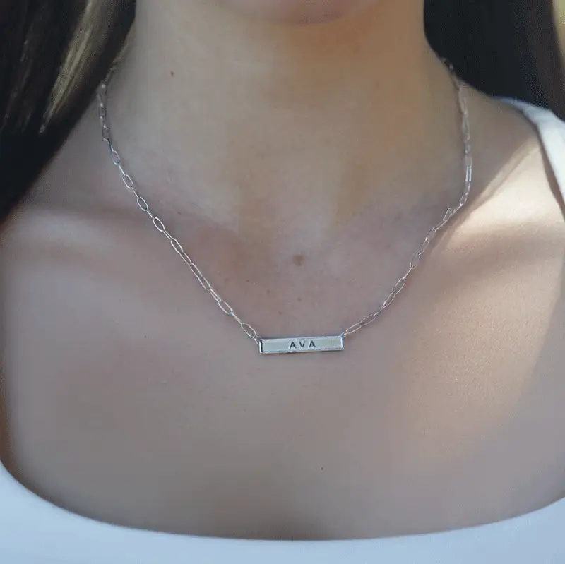 Silver Plated Personalized Chameleon Enamel Bar Paperclip Chain Necklace - Image 2