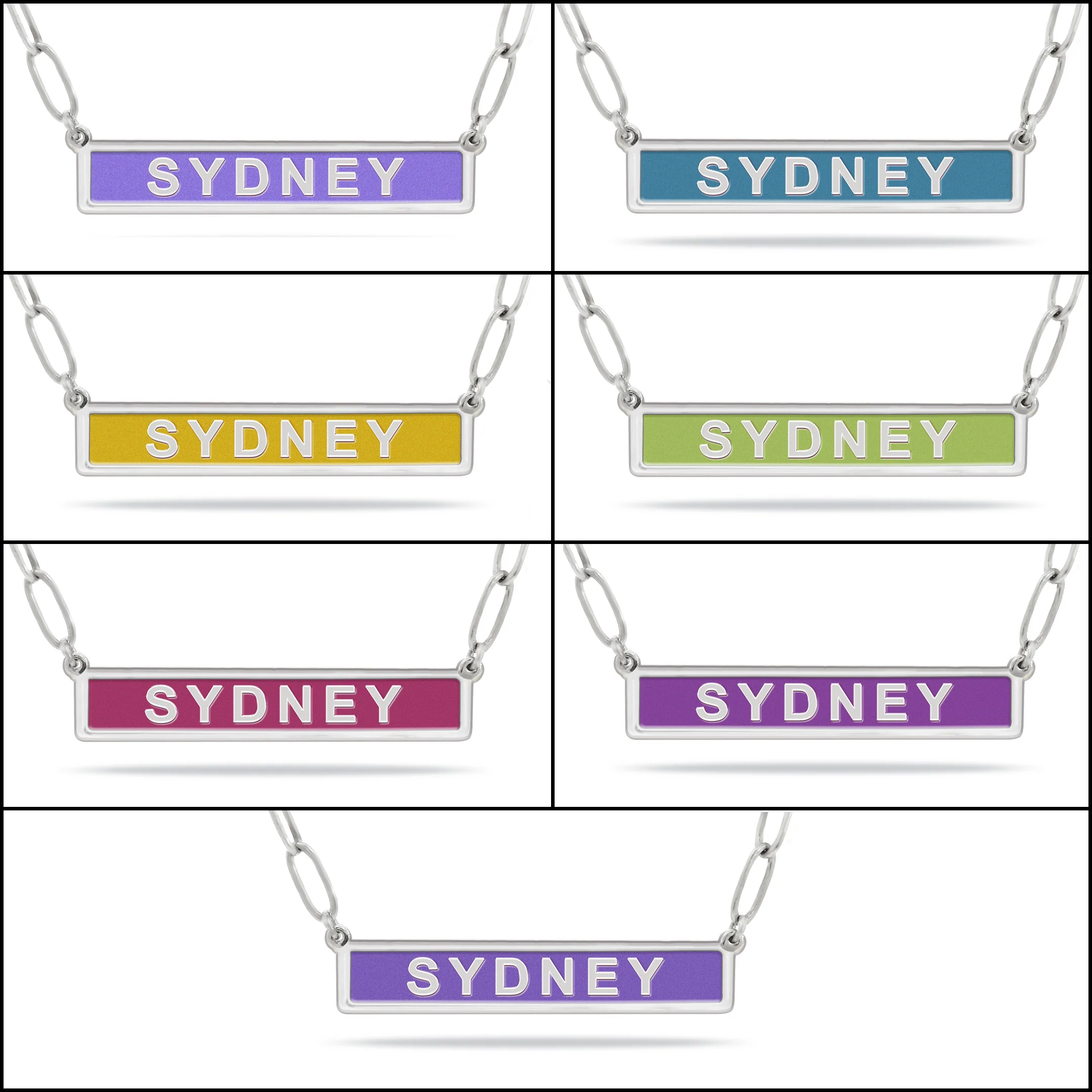 Silver Plated Personalized Chameleon Enamel Bar Paperclip Chain Necklace - Image 5
