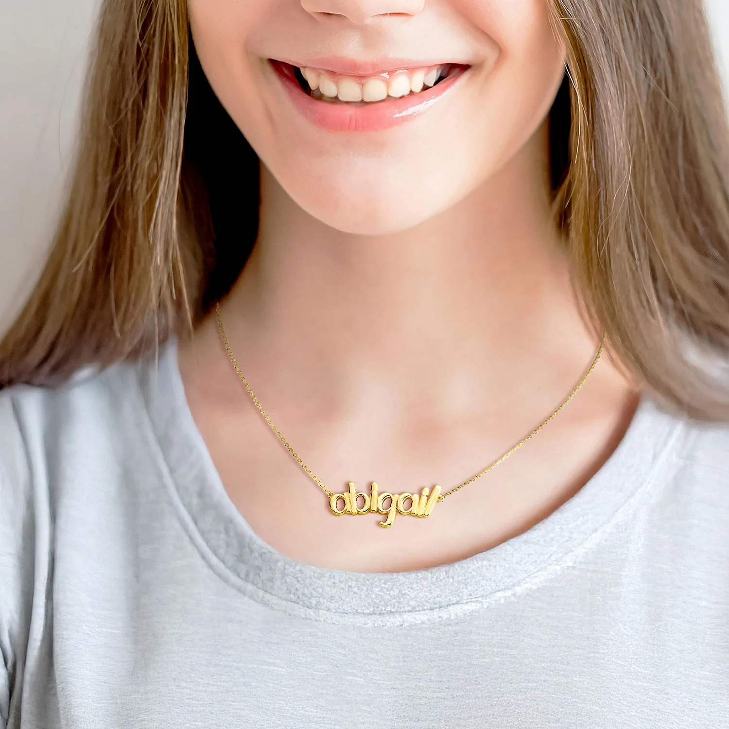 Staggered Lowercase Balloon Letters Name Necklace - Image 5