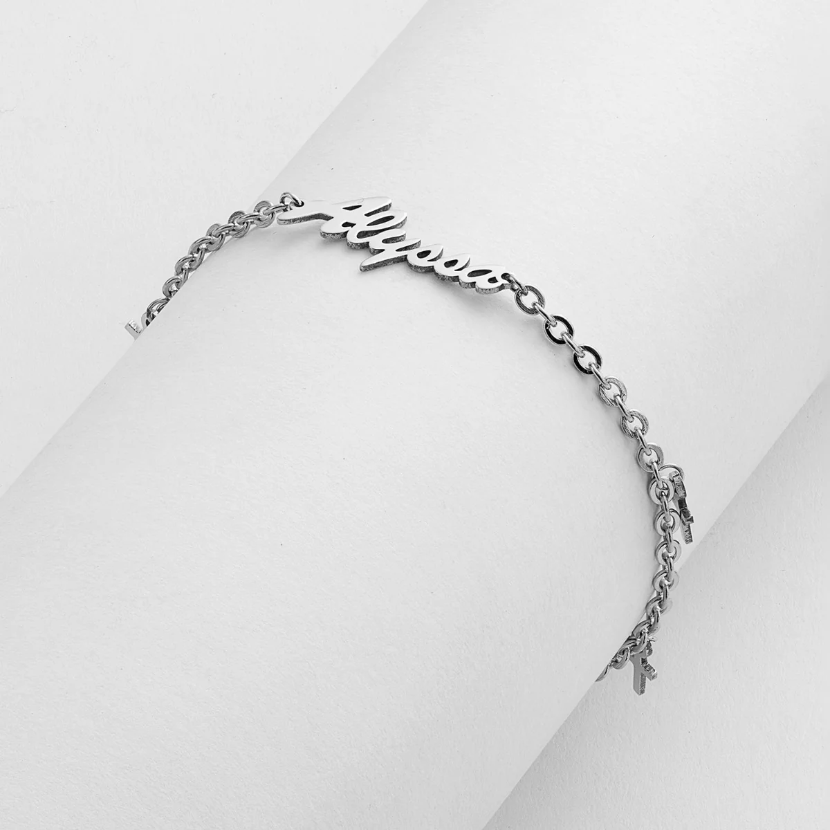 Stainless Steel Name Bracelet with Cross Charms - Image 2