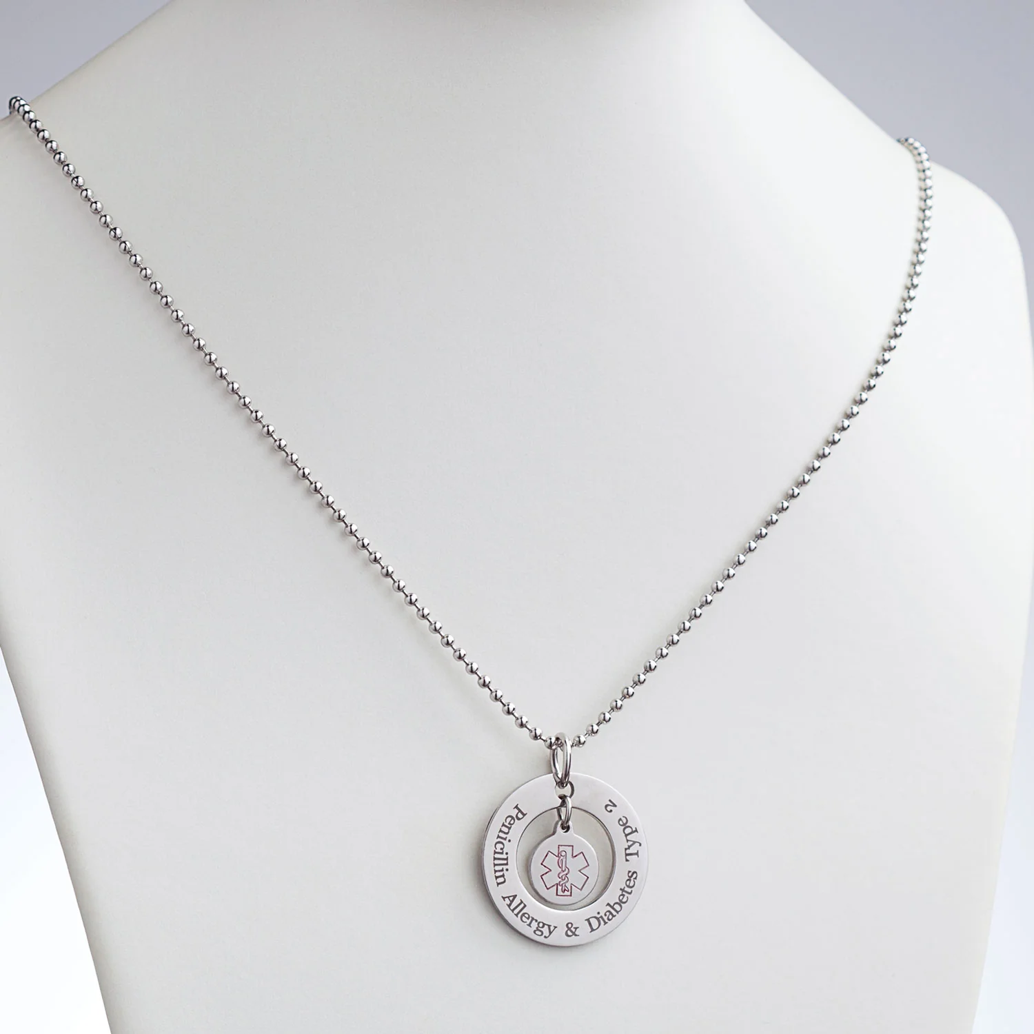 Stainless Steel Double Disc Engraved Medical ID Disc Pendant - Image 3