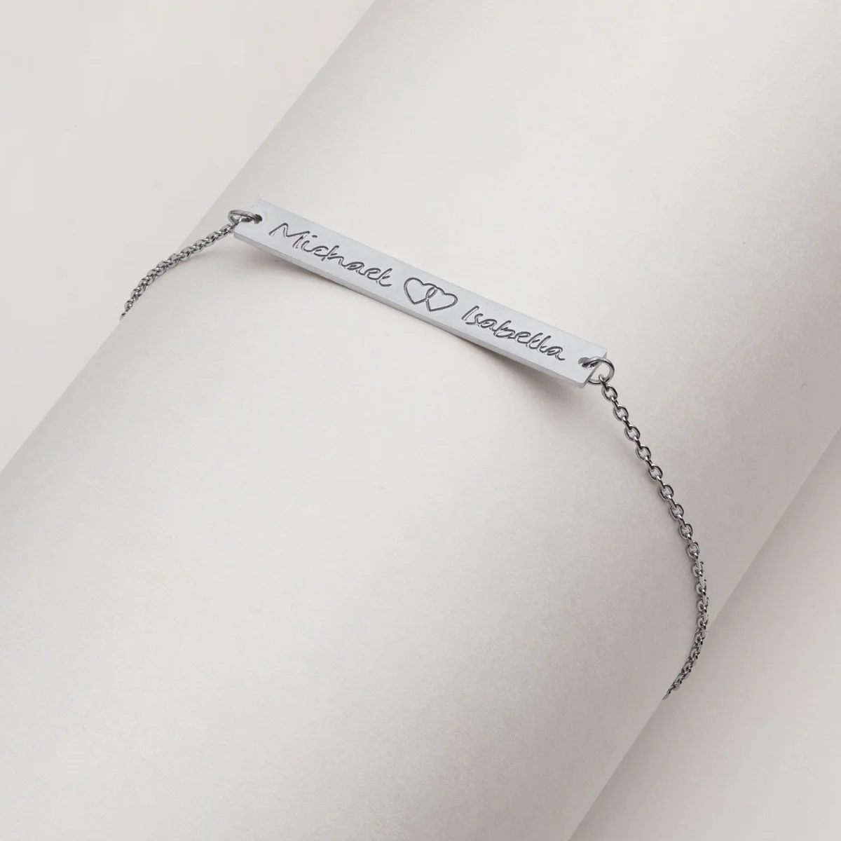 Stainless Steel Double Name with Heart Bar Bracelet - Image 3