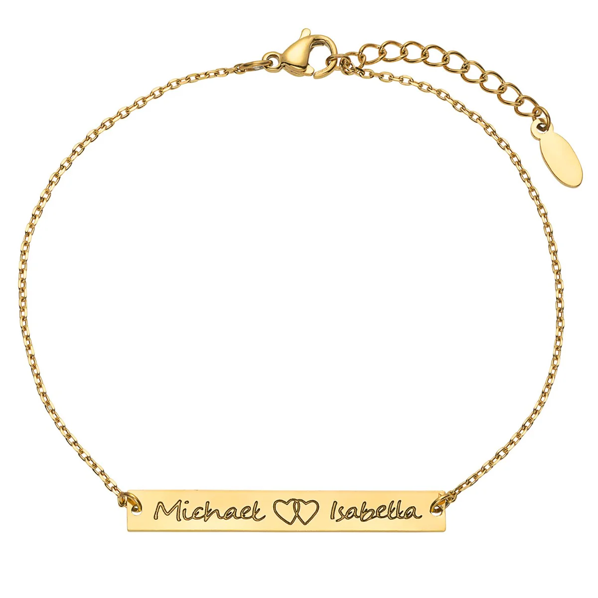 Stainless Steel Double Name with Heart Bar Bracelet - Image 4
