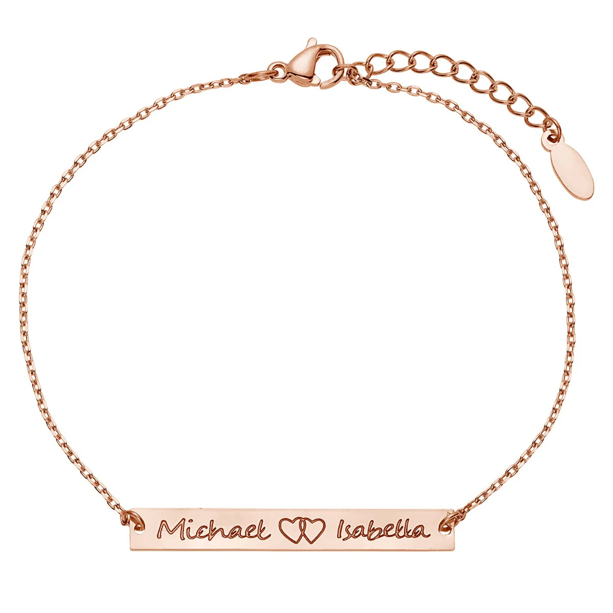Stainless Steel Double Name with Heart Bar Bracelet - Image 5