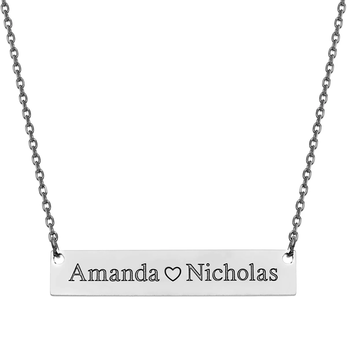 Stainless Steel Double Name with Heart Bar Necklace - Image 2