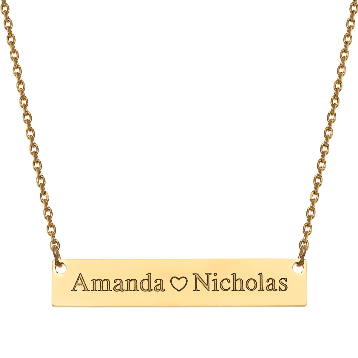 Stainless Steel Double Name with Heart Bar Necklace - Image 4