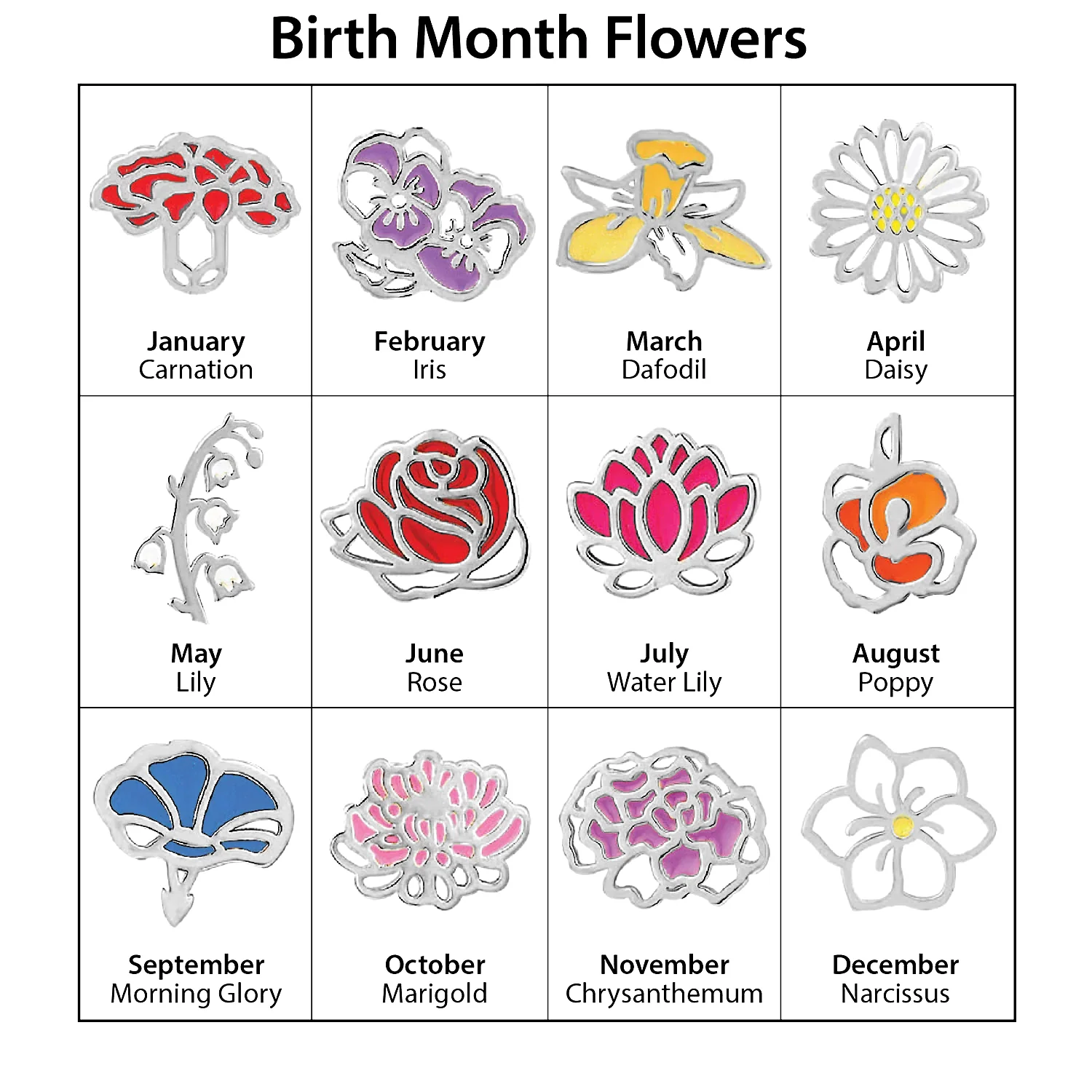 Stainless Steel Enamel Birth Month Flower Script Name and Tassle Keychain - Image 4