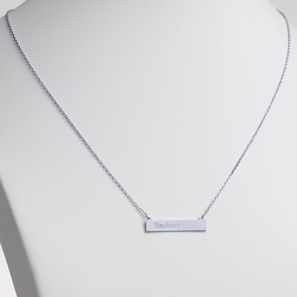Stainless Steel Engraved Lowercase Name Bar Necklace - Image 3