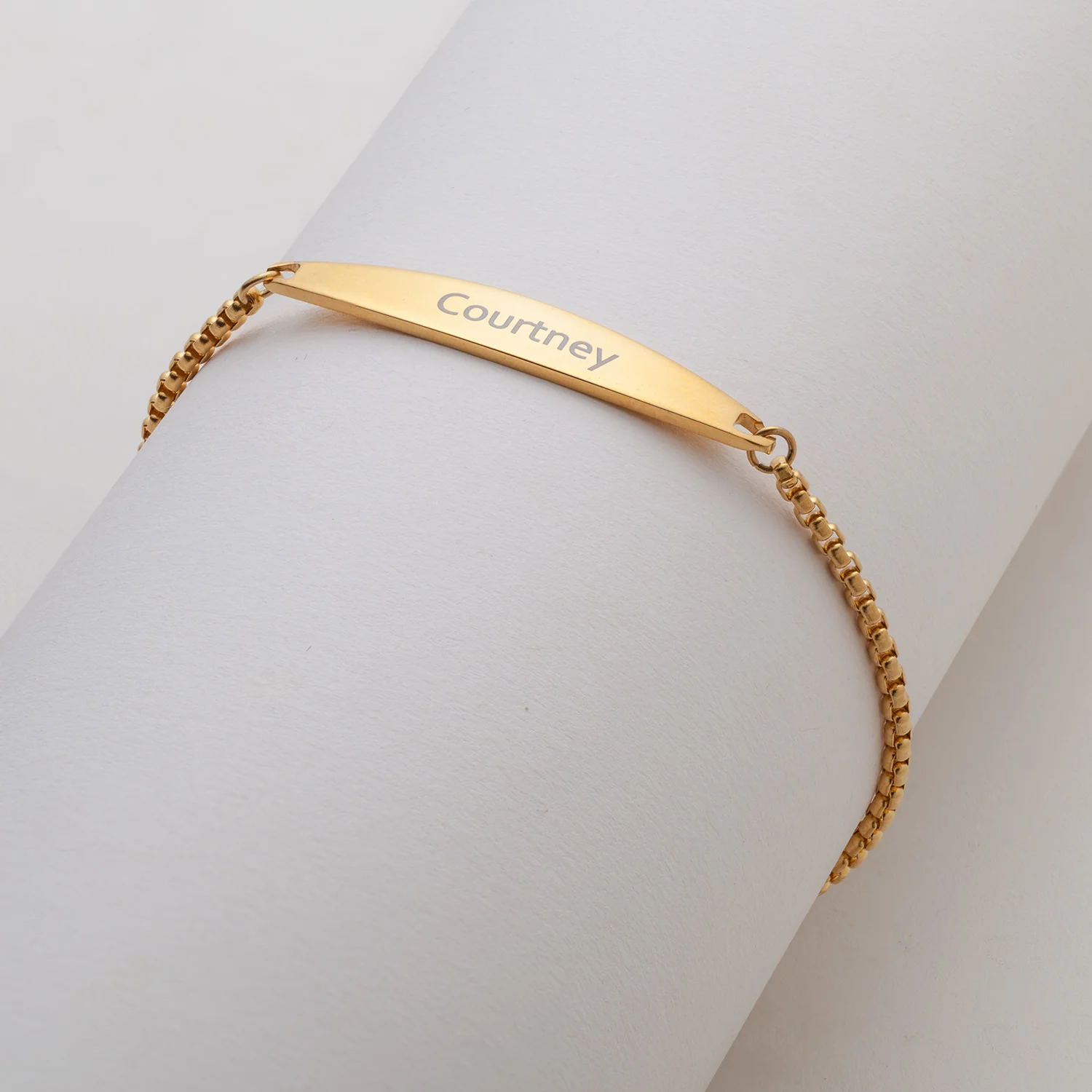 Stainless Steel Engraved Name Adjustable Gold Bracelet - Image 2