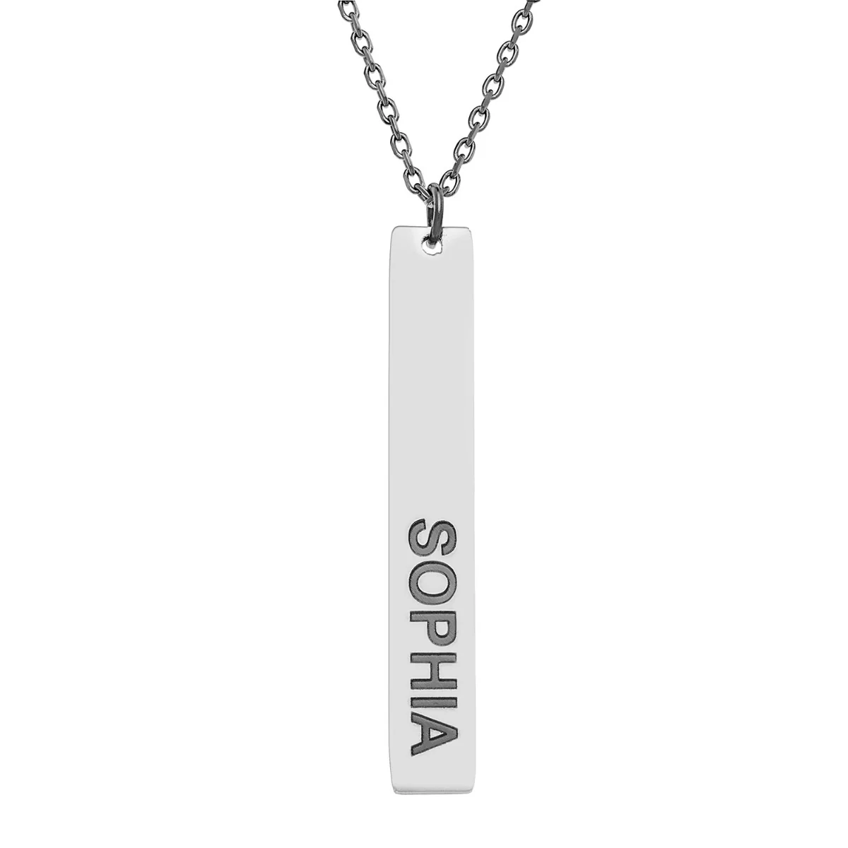 Stainless Steel Engraved Name Vertical Bar Necklace - Image 2