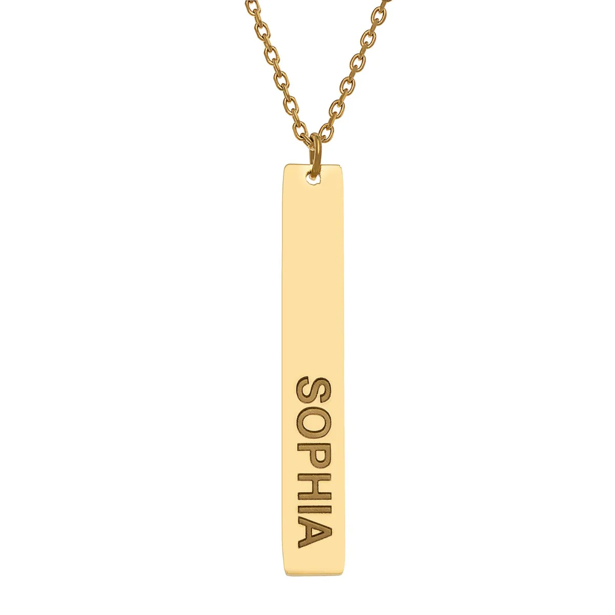 Stainless Steel Engraved Name Vertical Bar Necklace - Image 4