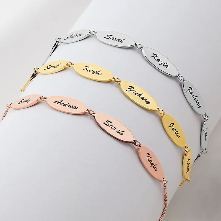 Stainless Steel Engraved Oval Family Name Bracelet - Image 2