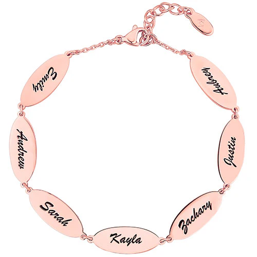 Stainless Steel Engraved Oval Family Name Bracelet - Image 4