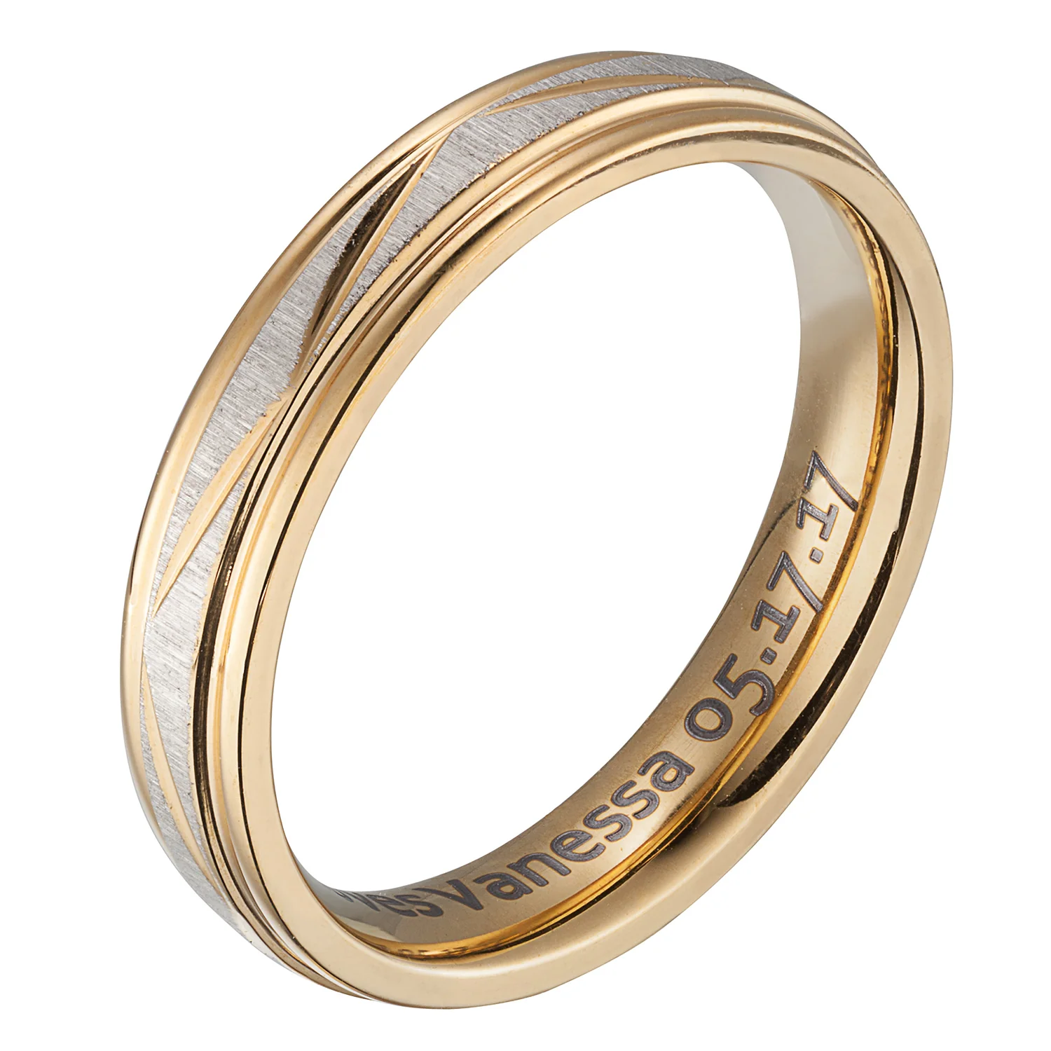 Stainless Steel Ladies Engraved Diamond-cut Wedding Band - Image 2
