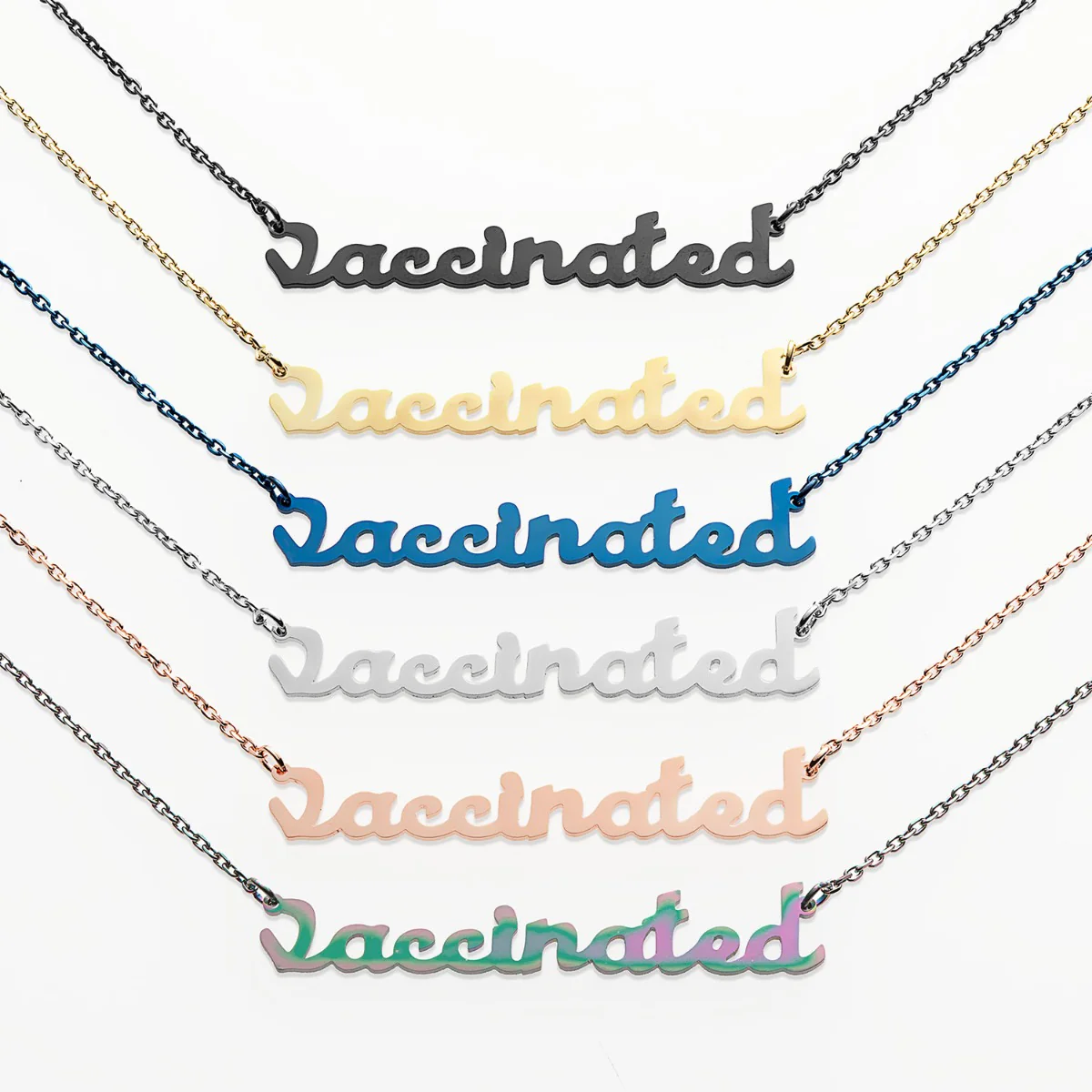 Stainless Steel Lowercase Script Vaccinated Necklace