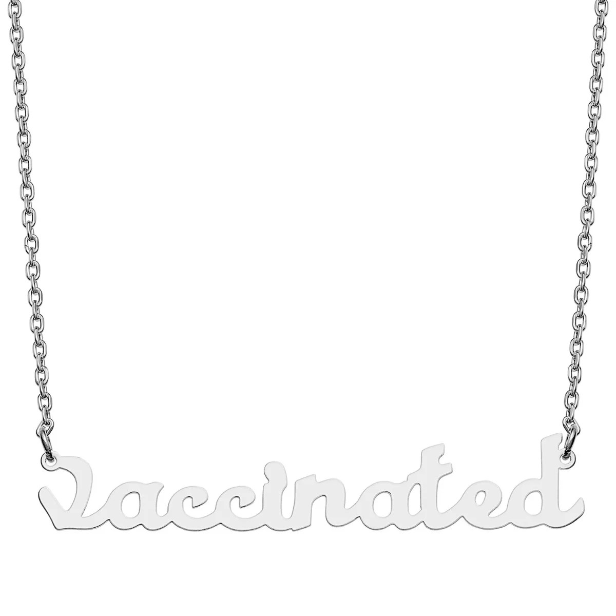 Stainless Steel Lowercase Script Vaccinated Necklace - Image 2